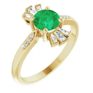 14K Yellow Emerald & 1/6 CTW Diamond Ring