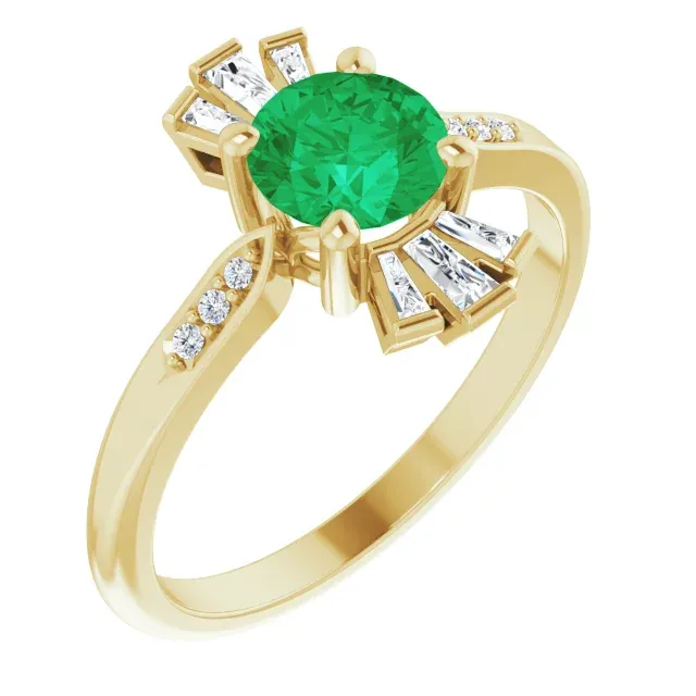 14K Yellow Emerald & 1/6 CTW Diamond Ring
