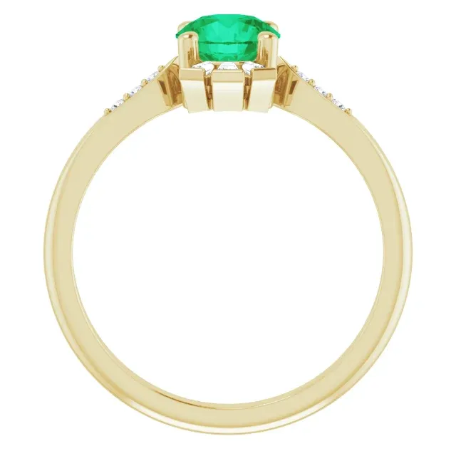 14K Yellow Emerald & 1/6 CTW Diamond Ring