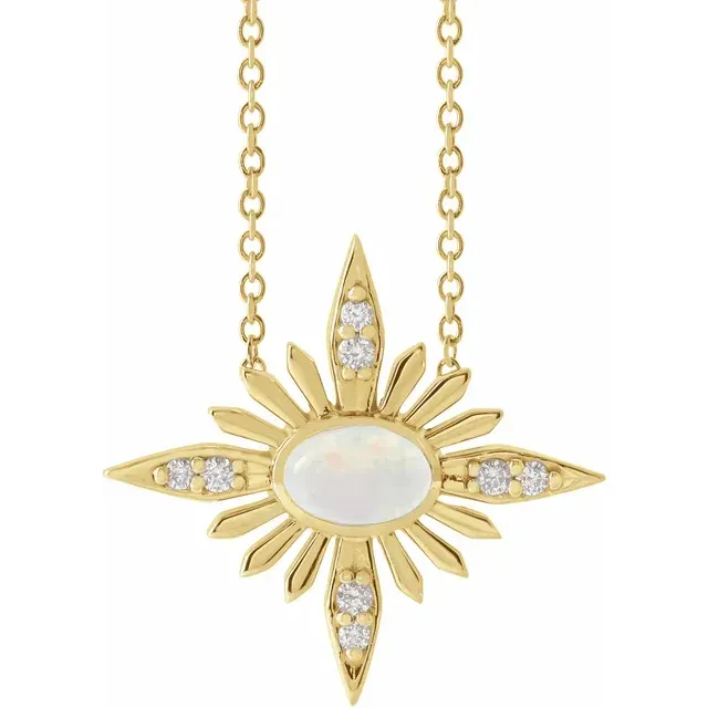 14K Yellow Ethiopian Opal & .08 CTW Diamond Celestial 16-18" Necklace
