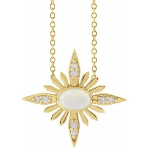 14K Yellow Ethiopian Opal & .08 CTW Diamond Celestial 16-18" Necklace