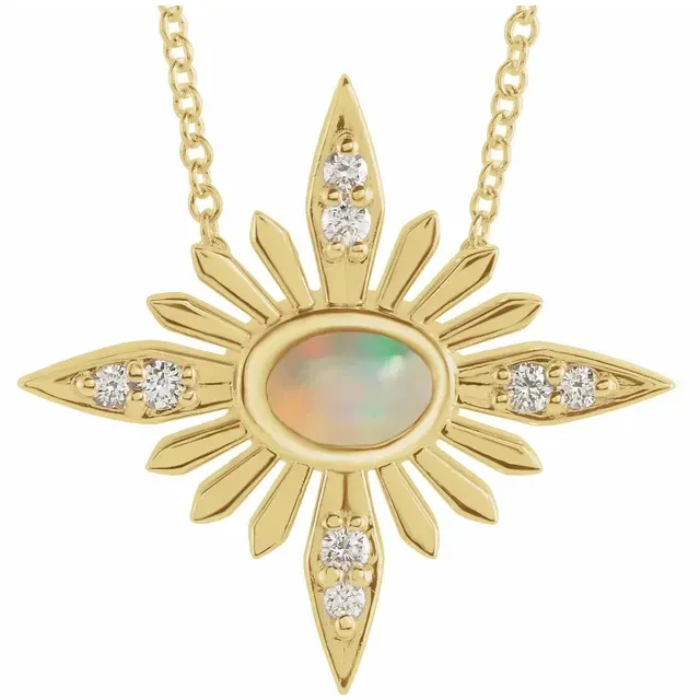 14K Yellow Ethiopian Opal & .08 CTW Diamond Celestial 16-18" Necklace
