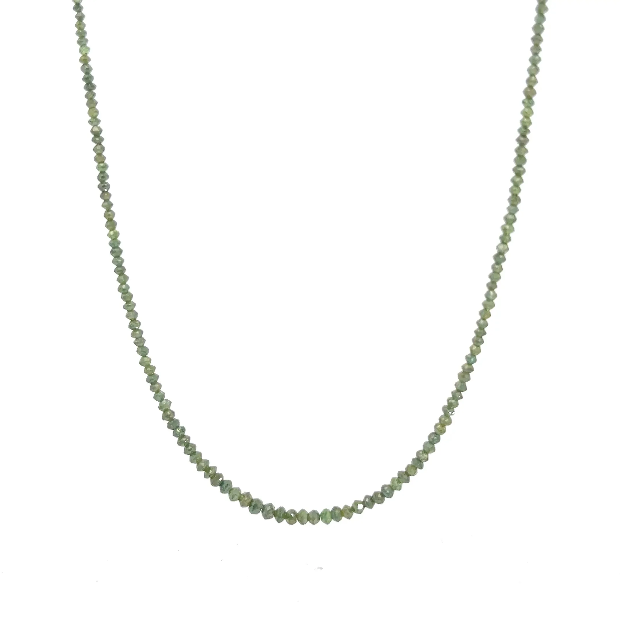 14k Yellow Gold 13.05ct Green Diamond Beaded Necklace 16" inch