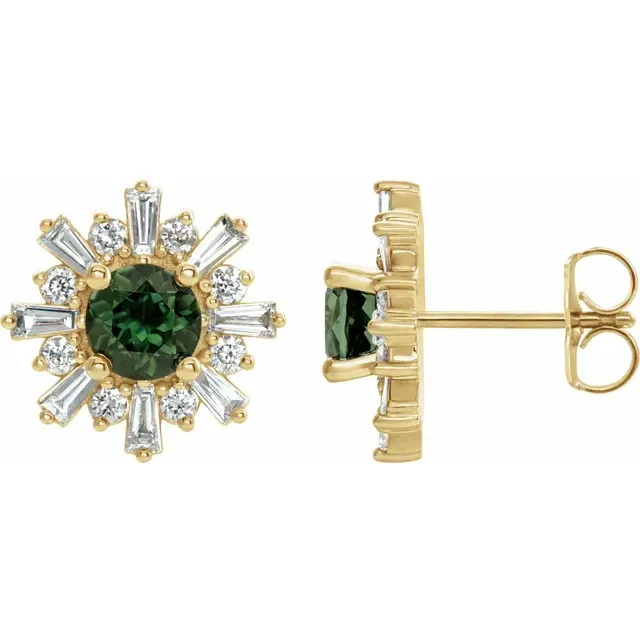 14K Yellow Green Tourmaline & 3/4 CTW Diamond Earrings