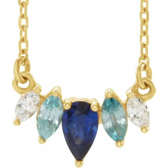 14K Yellow Multi-Gemstone & .06 CTW Diamond Bar 18" Necklace