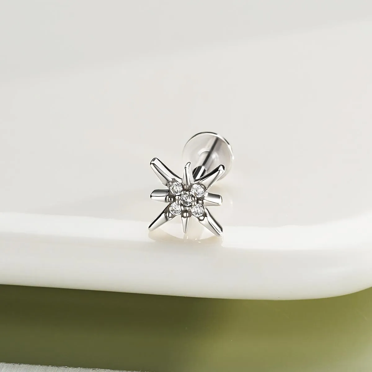 16G 925 Sterling Silver Internally Threaded Octagram Star Labret Stud Cartilage Earring