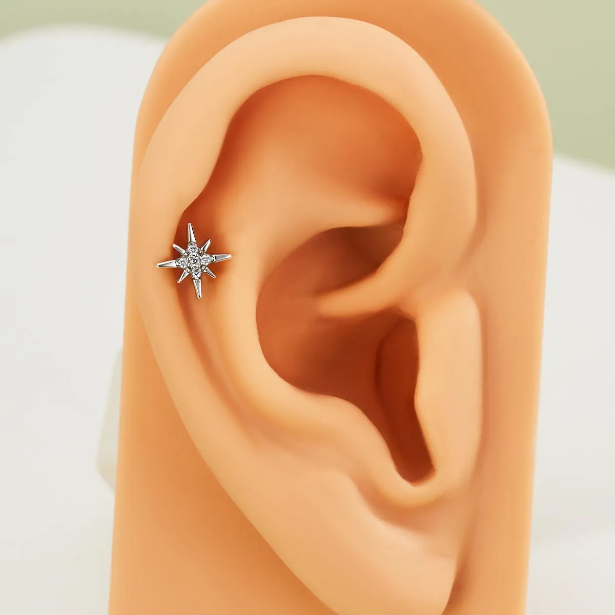 16G 925 Sterling Silver Internally Threaded Octagram Star Labret Stud Cartilage Earring