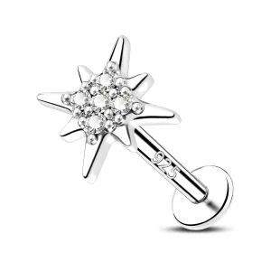 16G 925 Sterling Silver Internally Threaded Octagram Star Labret Stud Cartilage Earring