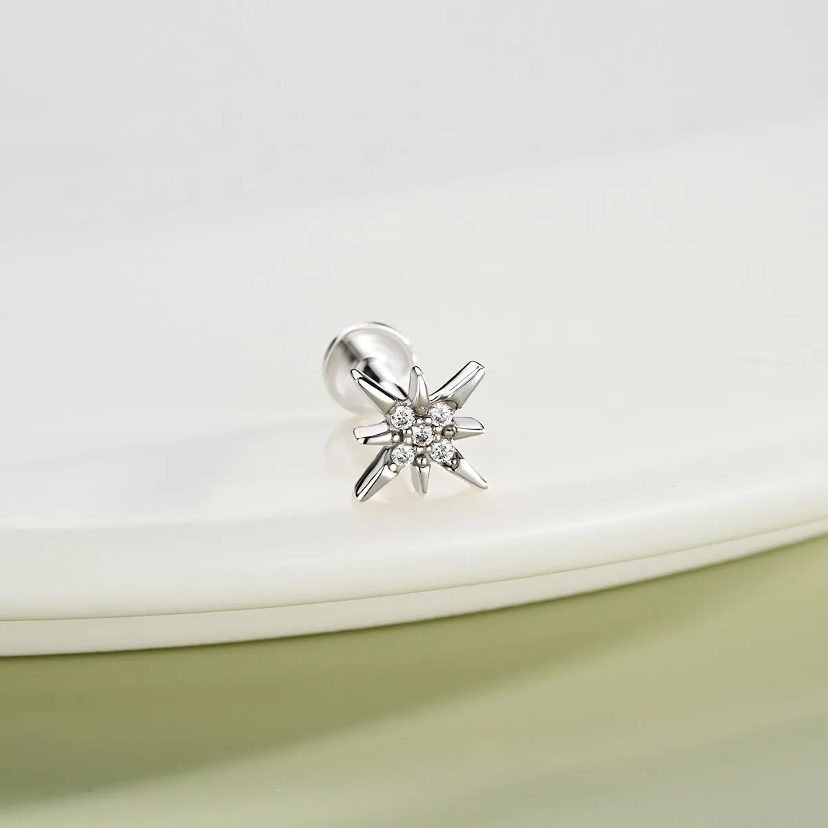 16G 925 Sterling Silver Internally Threaded Octagram Star Labret Stud Cartilage Earring