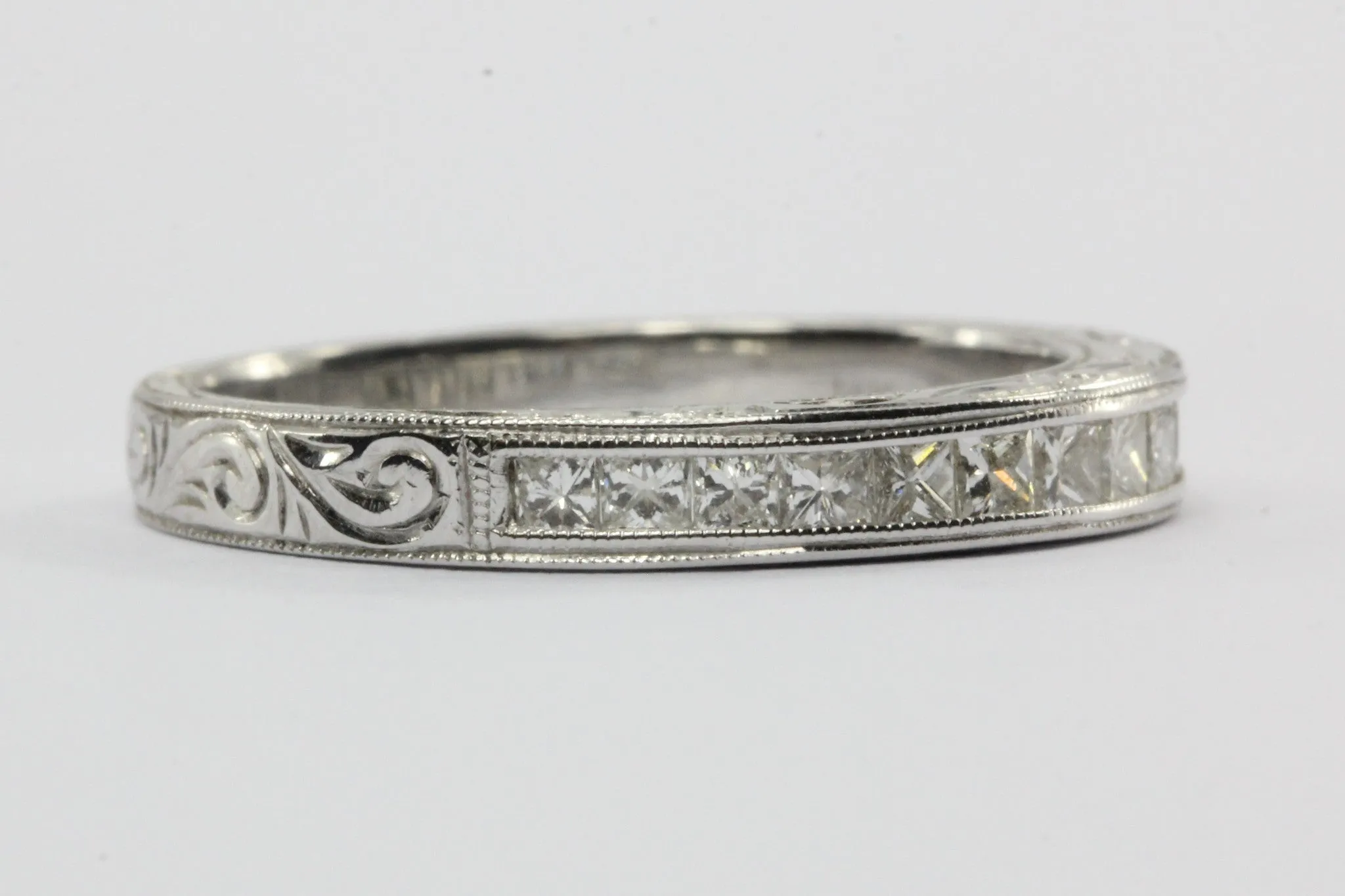 18K White Gold 1/2 Carat Diamond Art Deco Style Half Eternity Ring Band