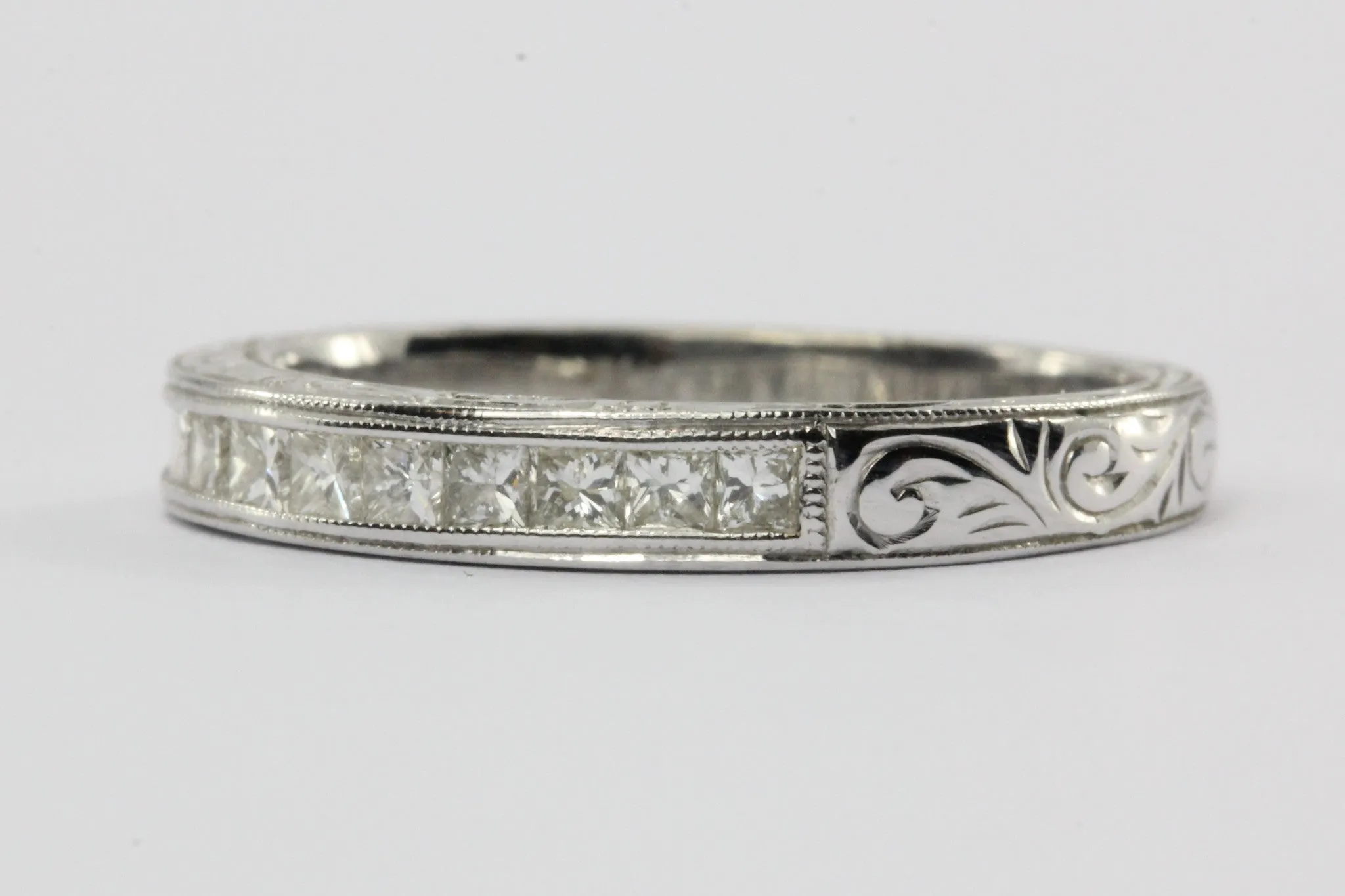 18K White Gold 1/2 Carat Diamond Art Deco Style Half Eternity Ring Band