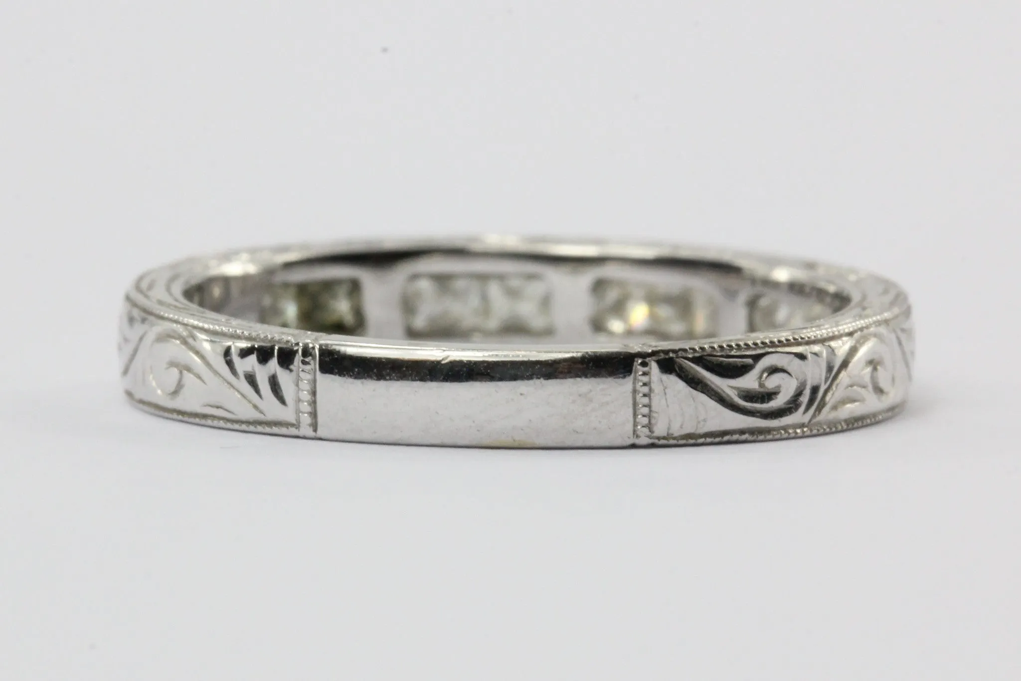 18K White Gold 1/2 Carat Diamond Art Deco Style Half Eternity Ring Band