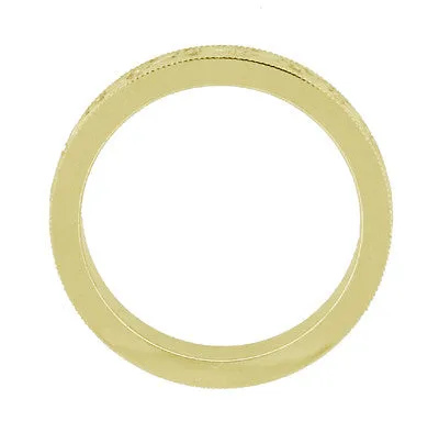1920's Design Art Deco Yellow Gold Vintage Style Engraved Floral Wedding Ring with Millgrain Edging - 4mm Wide