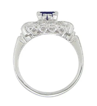 1920's Vintage Style Sapphire and Diamond Art Deco Platinum Shield Engagement Ring