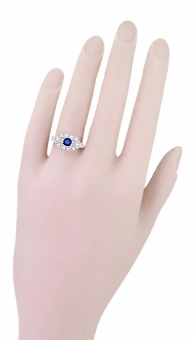 1920's Vintage Style Sapphire and Diamond Art Deco Platinum Shield Engagement Ring