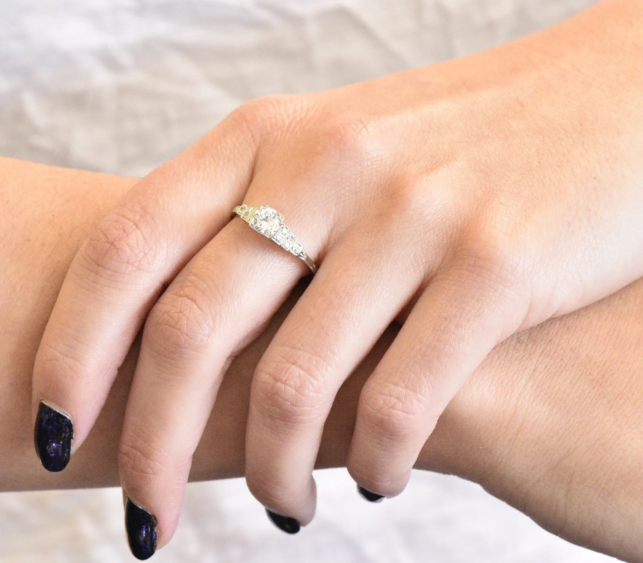1930's 0.64 CTW Diamond 18 Karat White Gold Engagement Ring