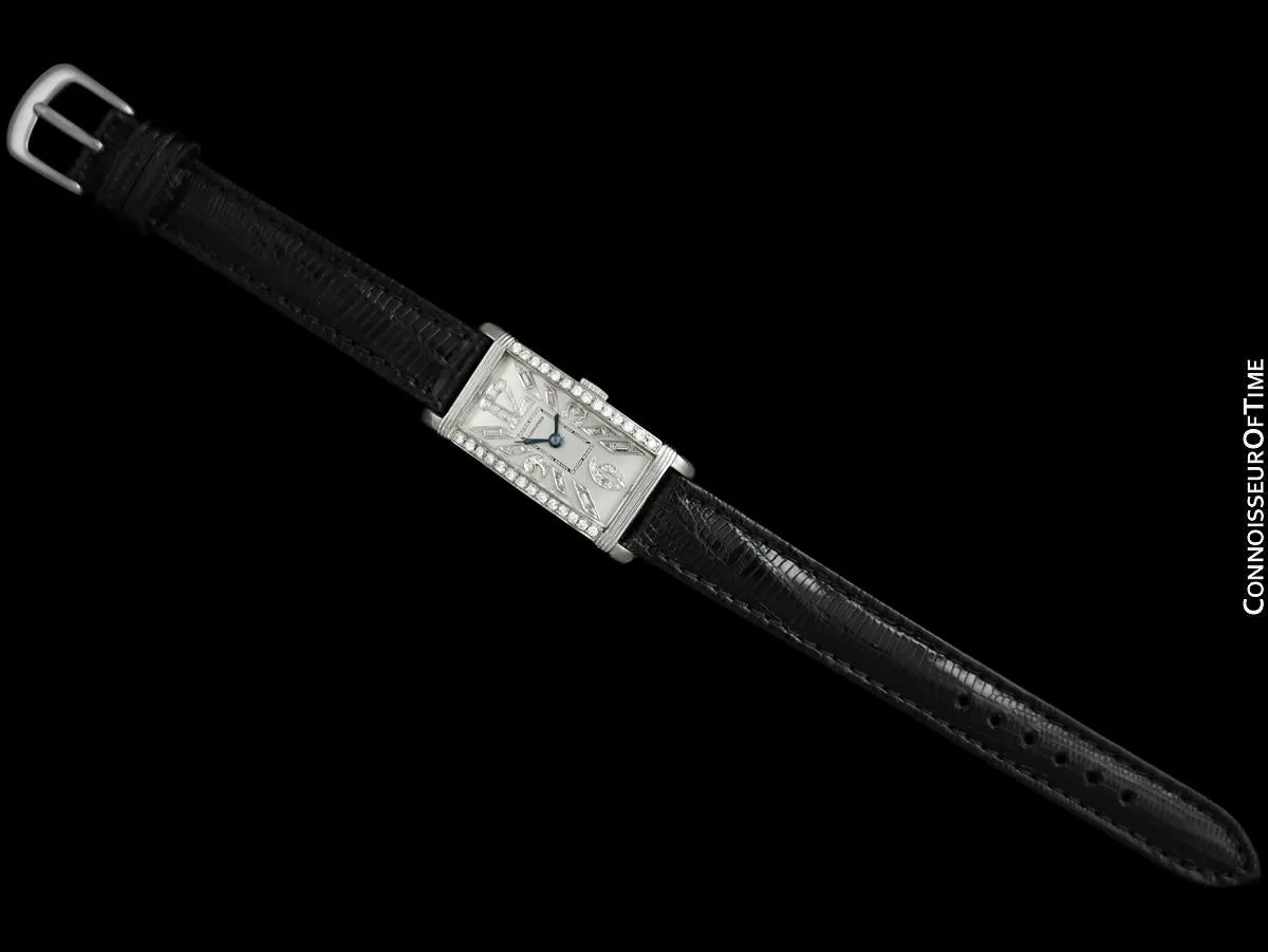 1940 Longines Vintage Mens Large Art Deco Watch - Platinum & Diamonds