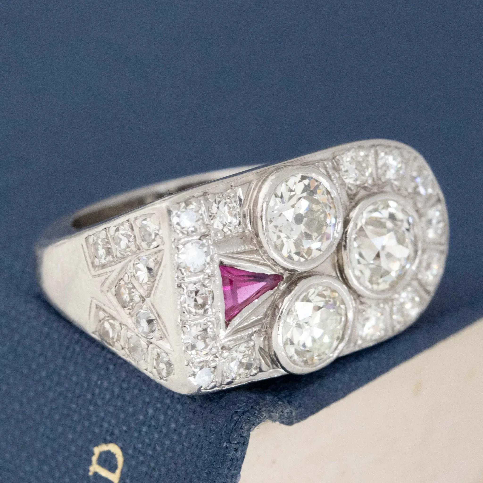 2.24ctw Art Deco Club Motif Diamond Dinner Ring