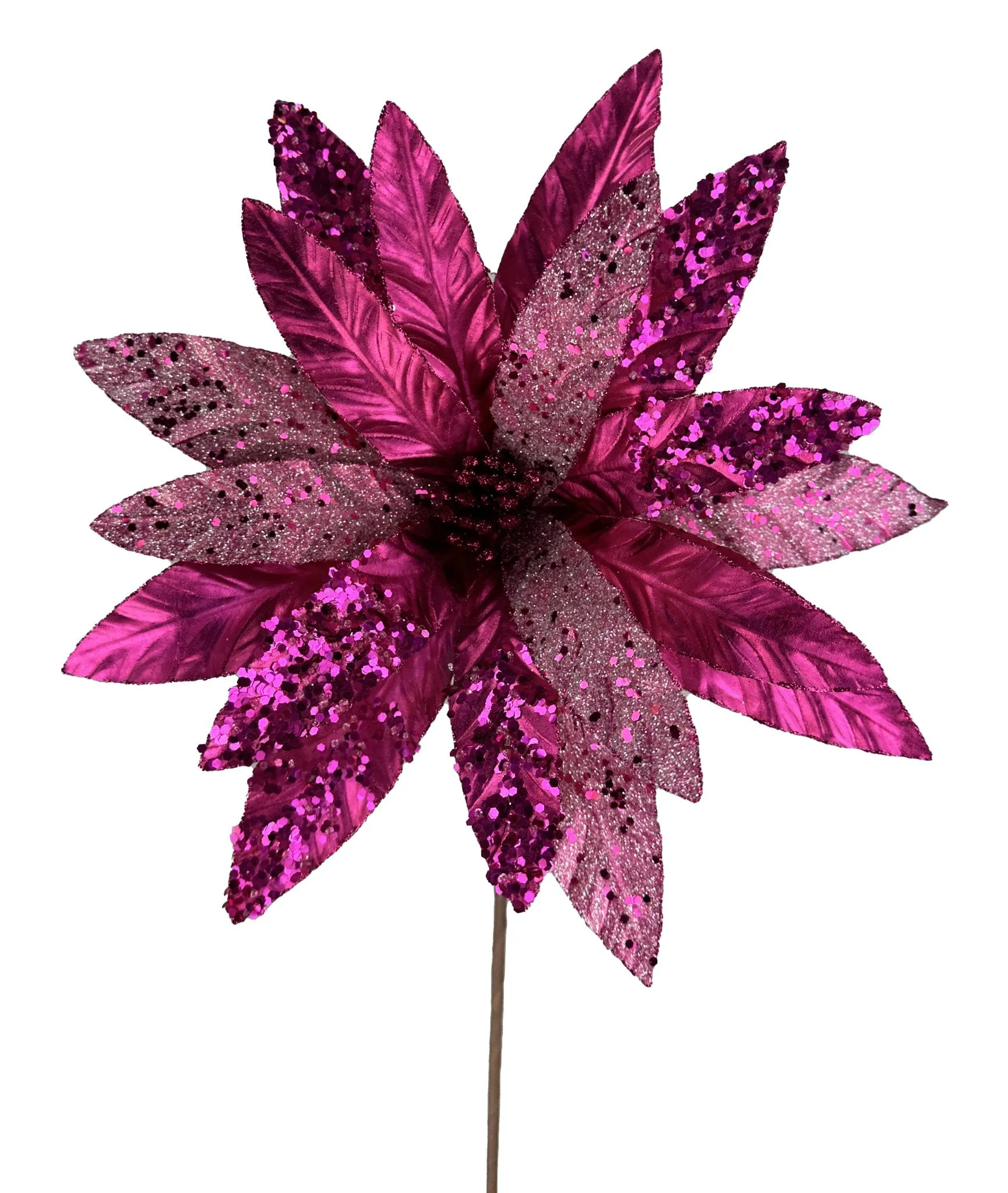 24"H x 11" Dia Metallic Poinsettia: Fuchsia - 86066BT