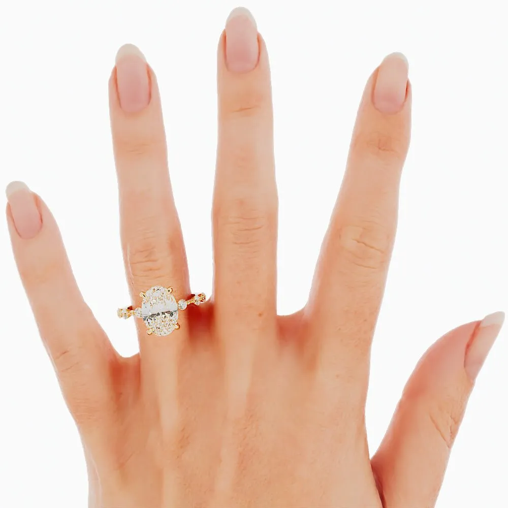 2.6 Carat Oval Cut Moissanite Engagement Ring 14k Yellow Gold