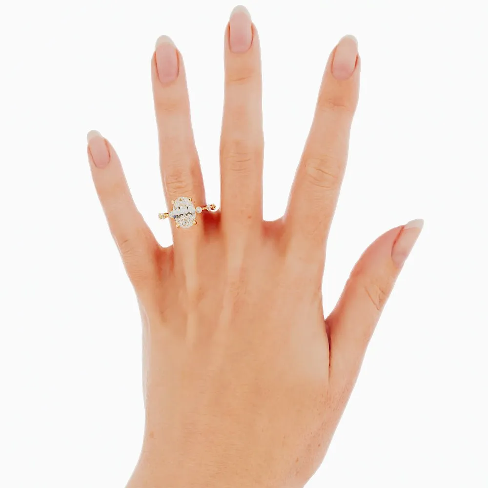 2.6 Carat Oval Cut Moissanite Engagement Ring 14k Yellow Gold