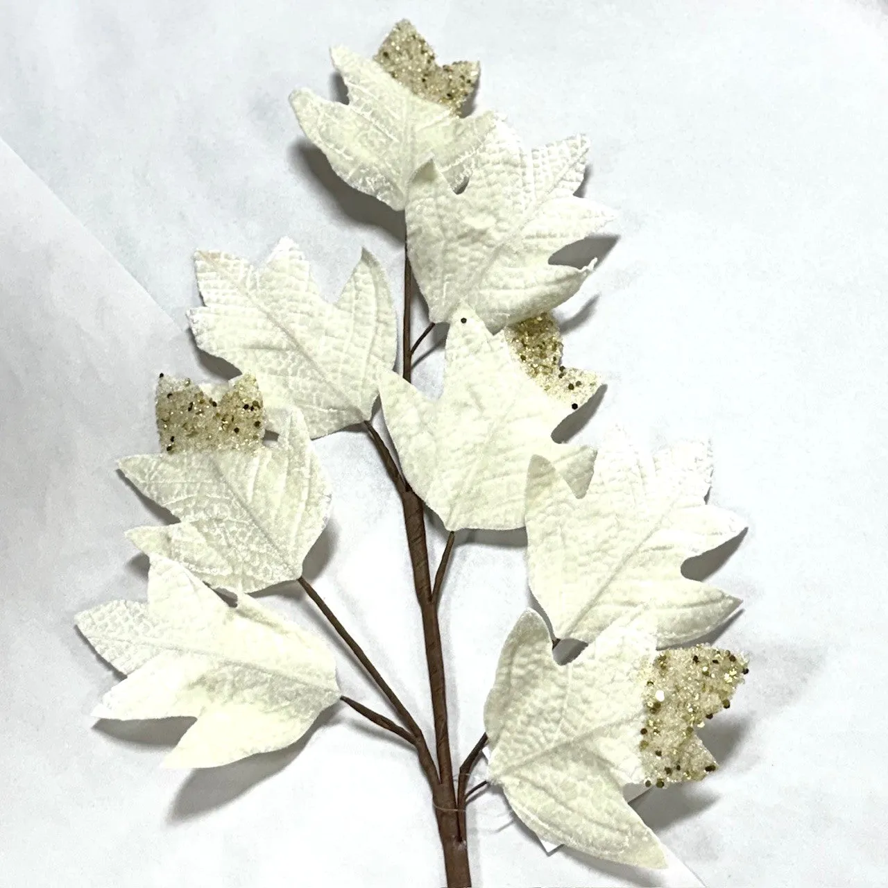 27.5" IVORY BEADED VELVET OAKLEAF SPRAY