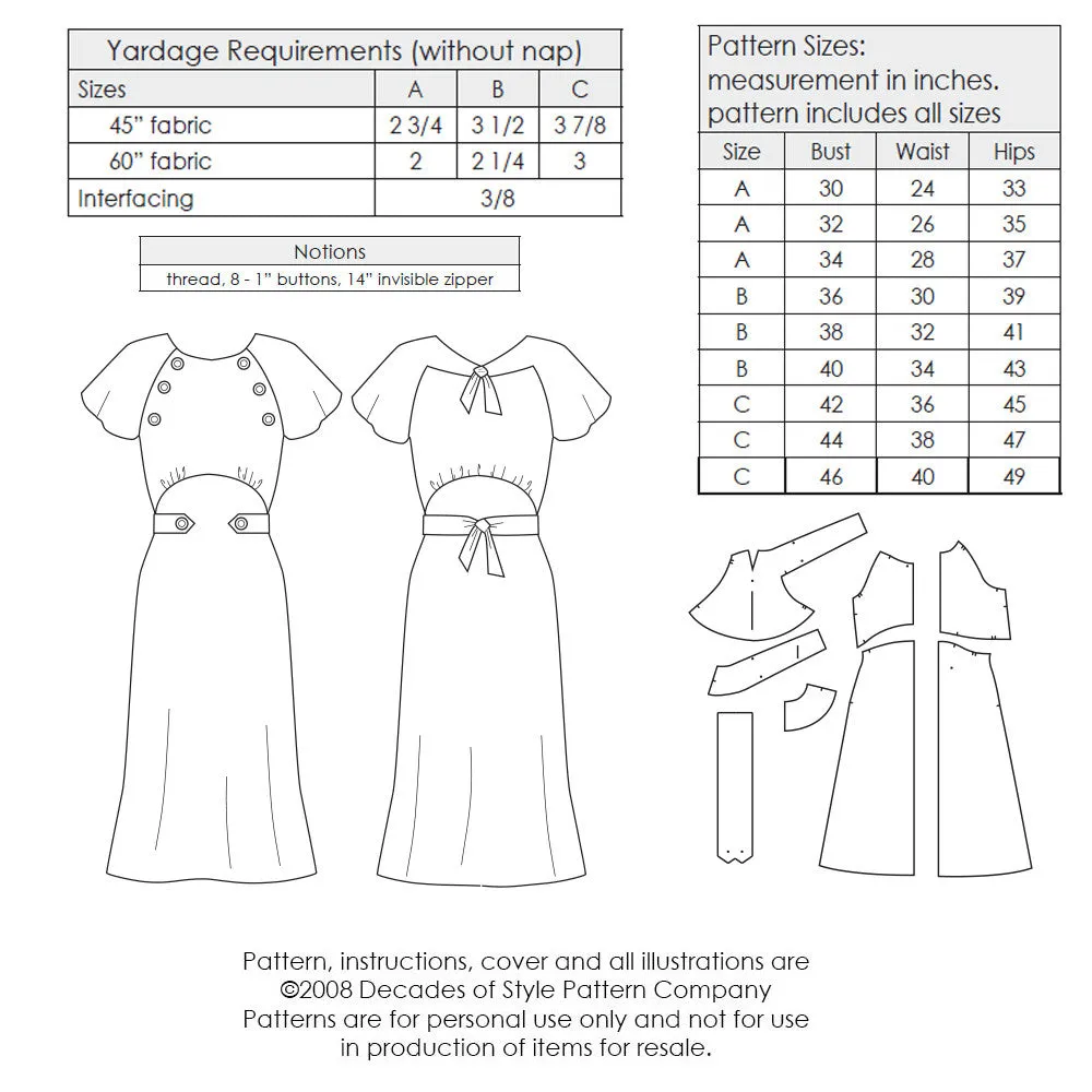 #3007    1930s Button Dress