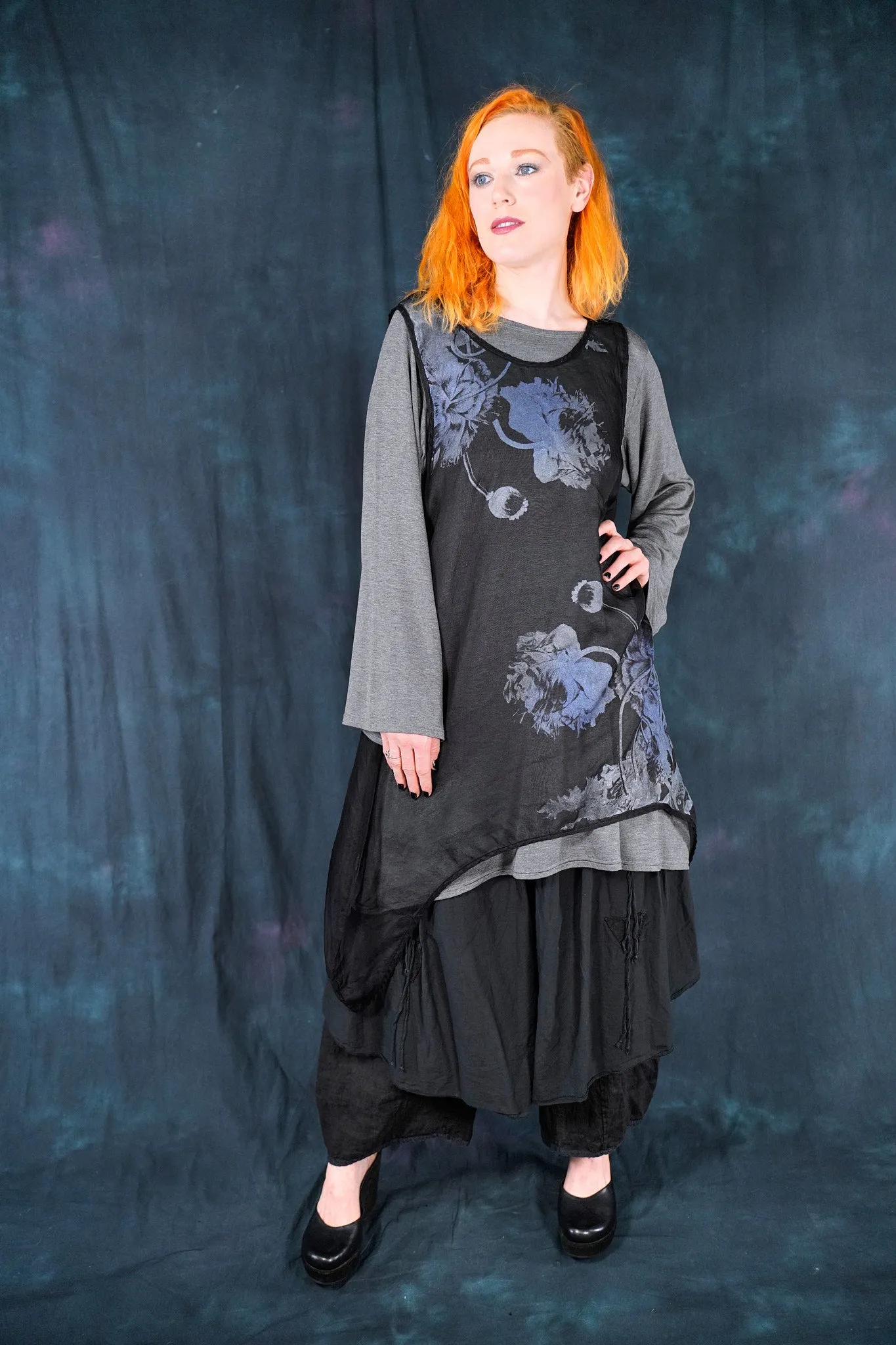6113 B Drop side Organza Shift Noir-Printed