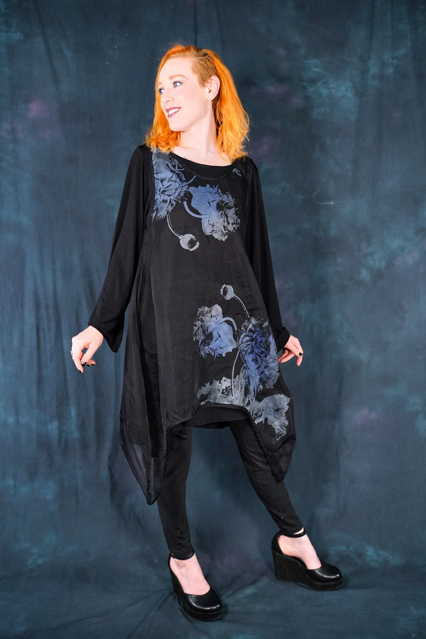 6113 B Drop side Organza Shift Noir-Printed