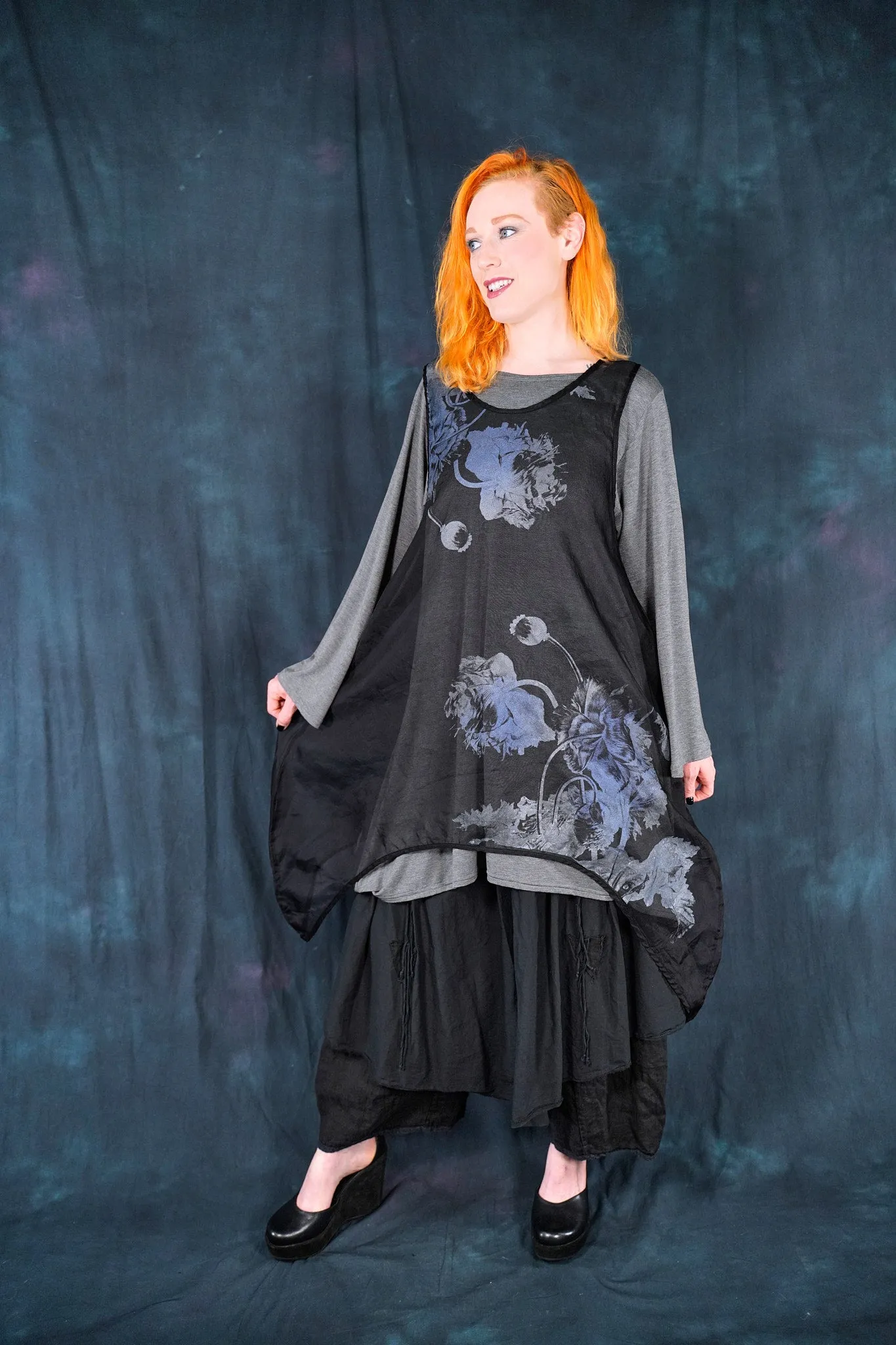 6113 B Drop side Organza Shift Noir-Printed