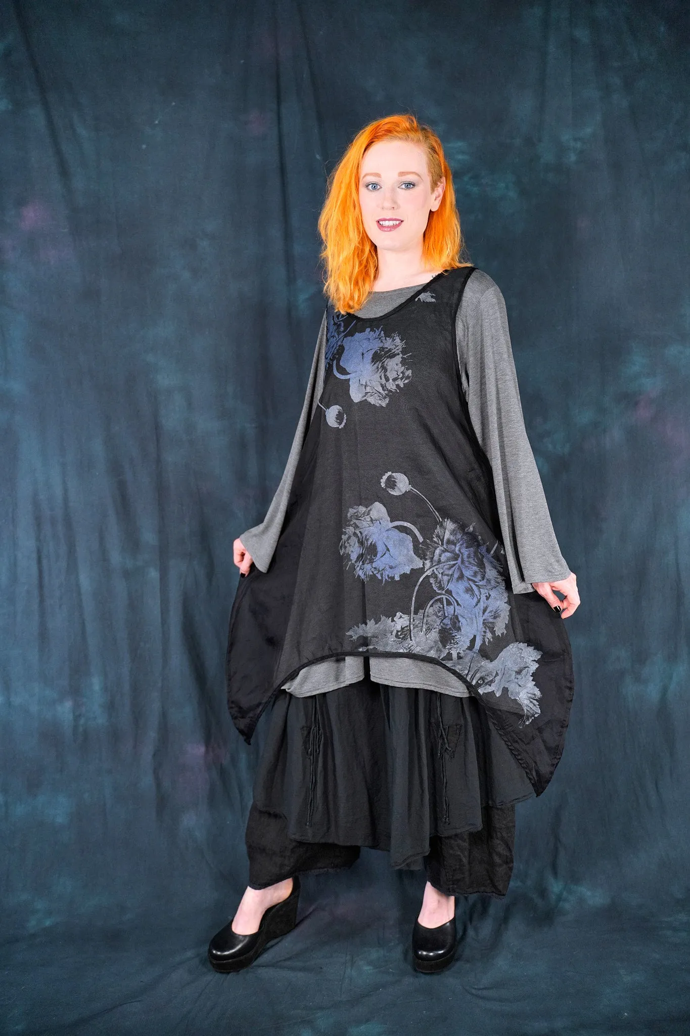 6113 B Drop side Organza Shift Noir-Printed