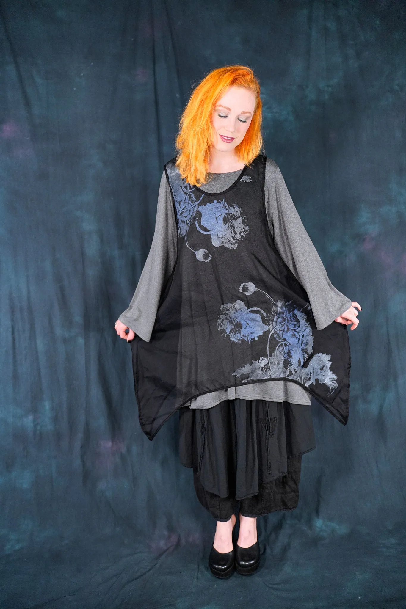 6113 B Drop side Organza Shift Noir-Printed