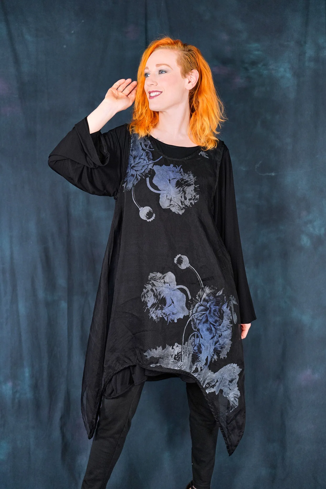 6113 B Drop side Organza Shift Noir-Printed