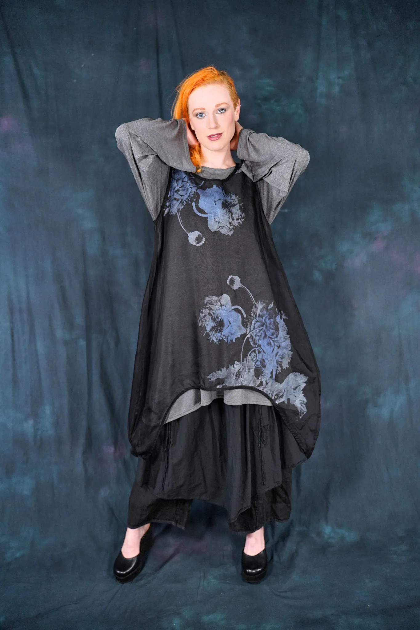 6113 B Drop side Organza Shift Noir-Printed