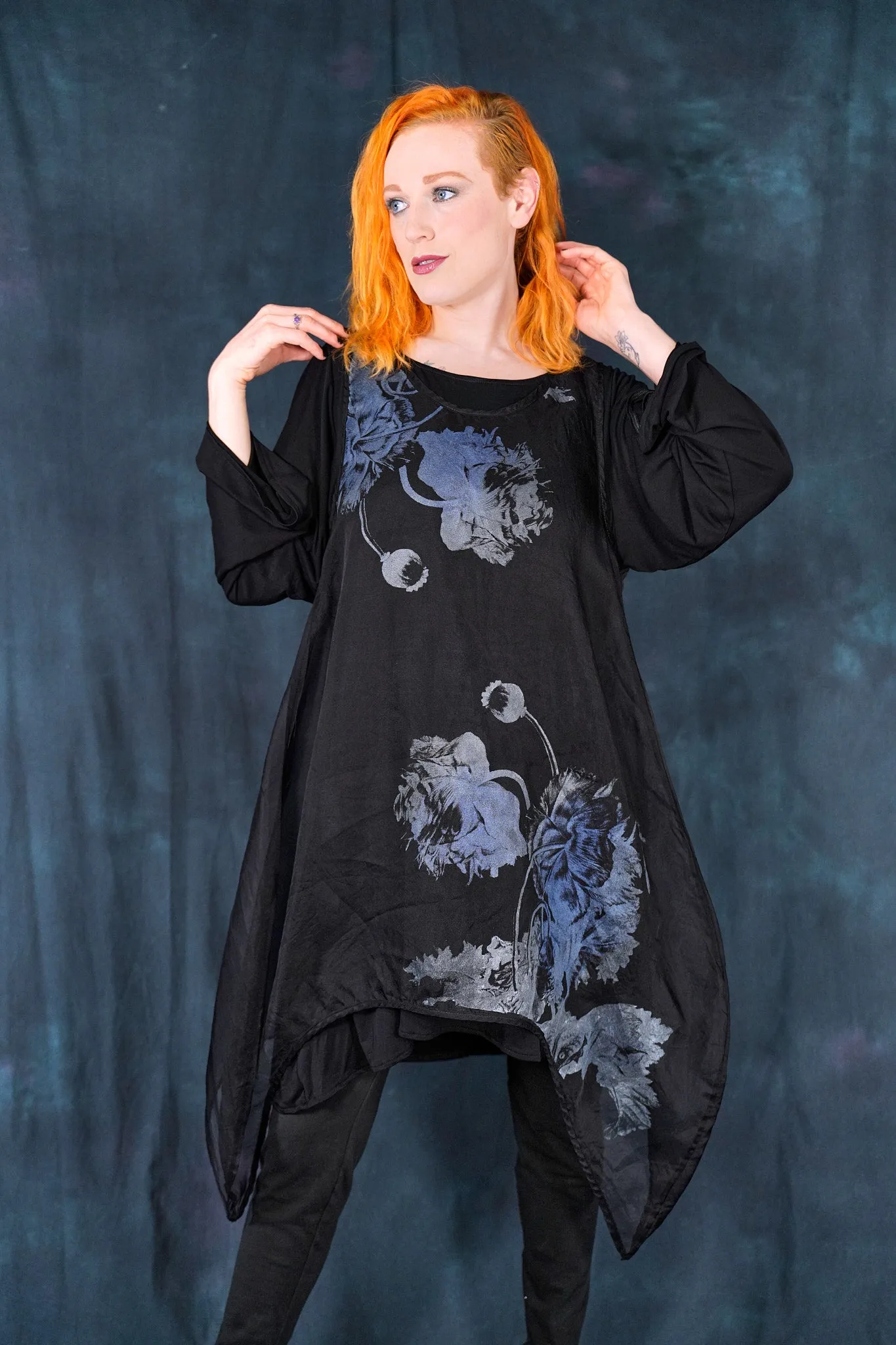 6113 B Drop side Organza Shift Noir-Printed