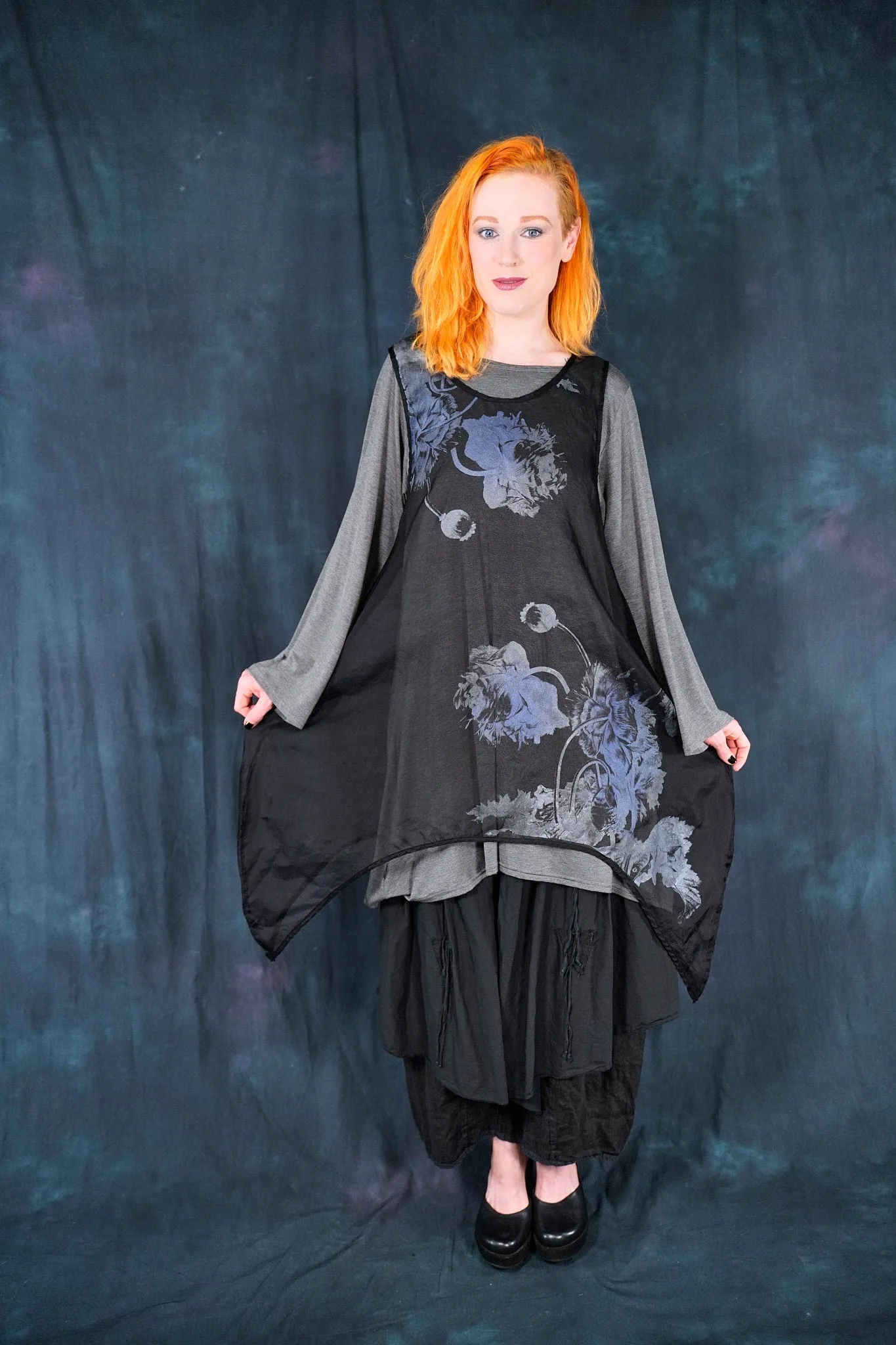 6113 B Drop side Organza Shift Noir-Printed