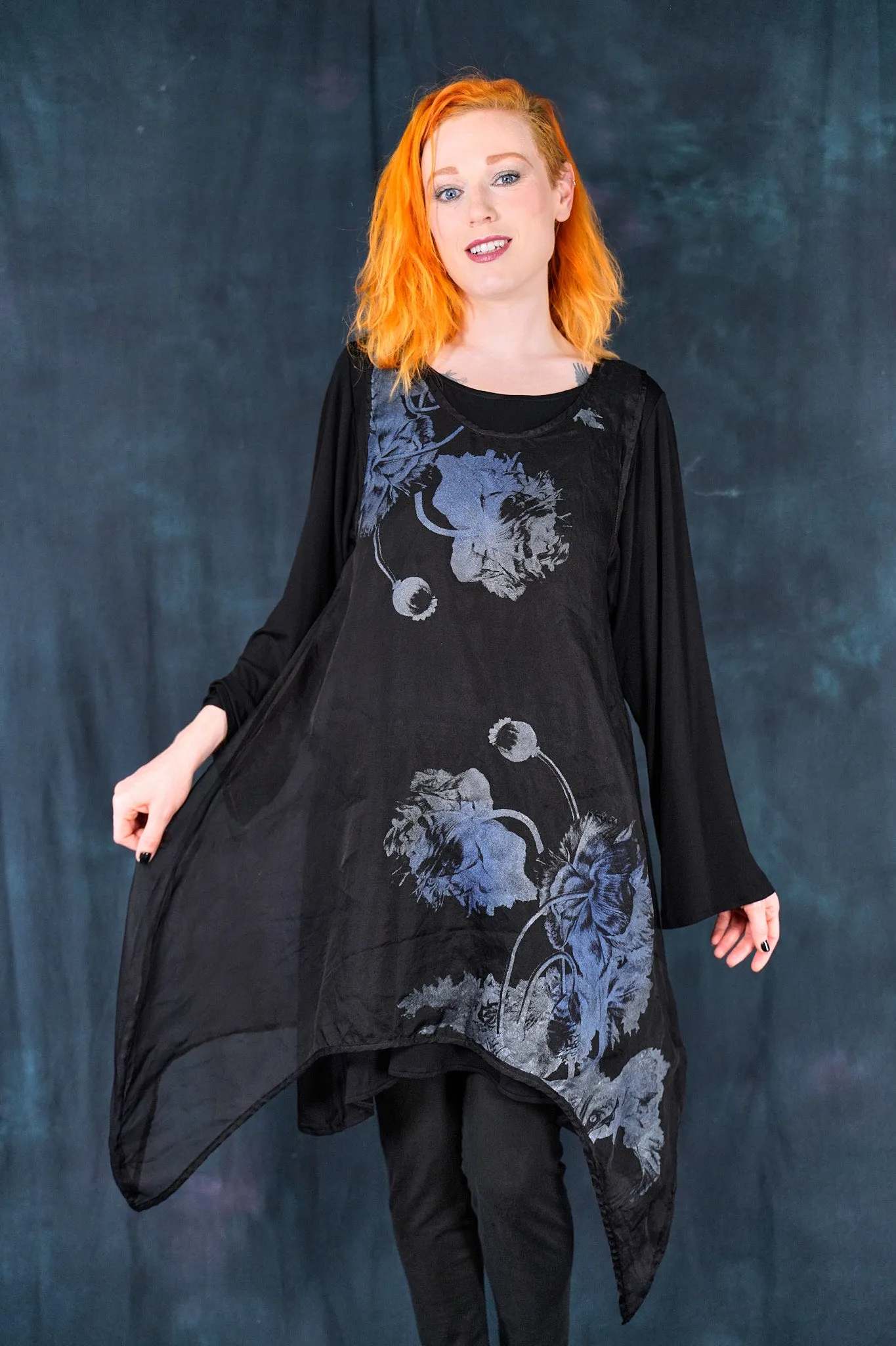 6113 B Drop side Organza Shift Noir-Printed