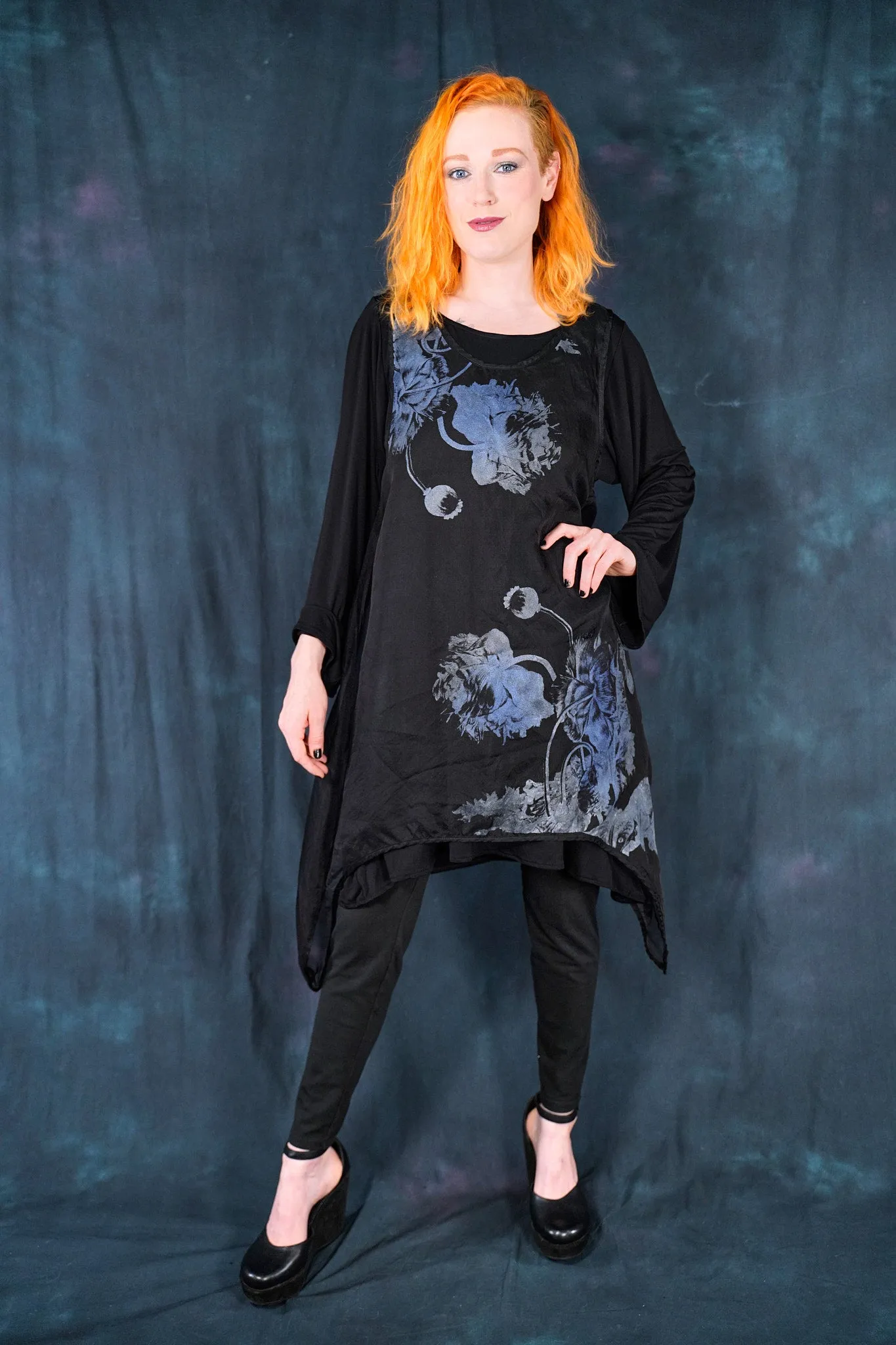 6113 B Drop side Organza Shift Noir-Printed