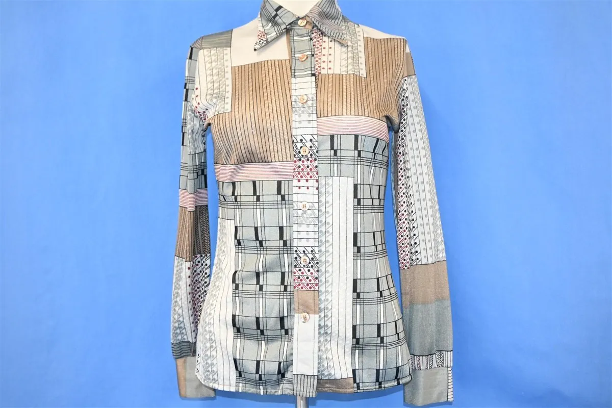 70s Ego Chicago Geometric Nylon Disco Shirt Women's Medium