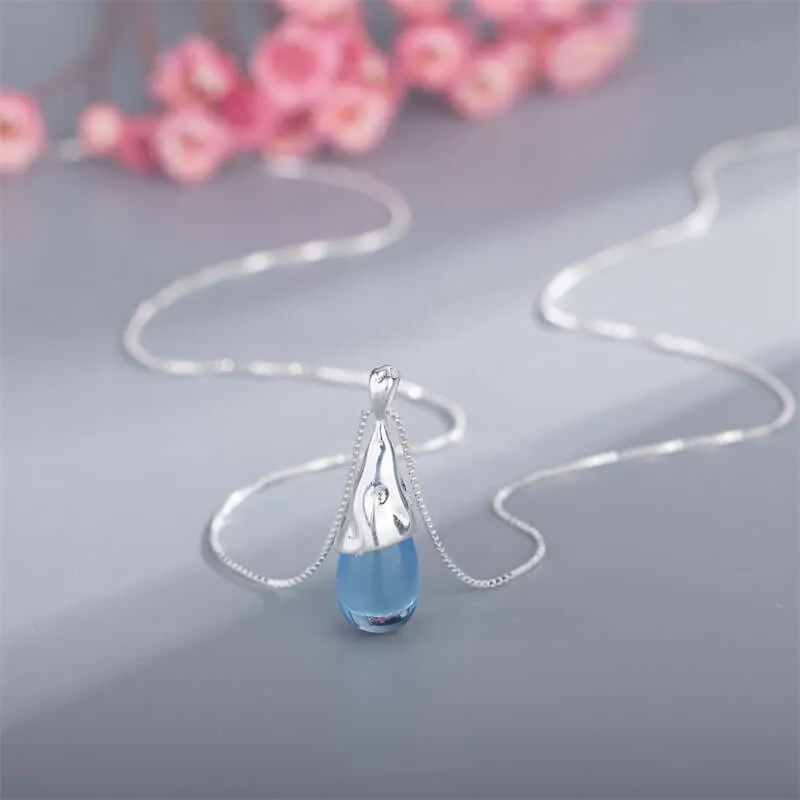 925 Silver Teardrop Cat's Eye Necklace
