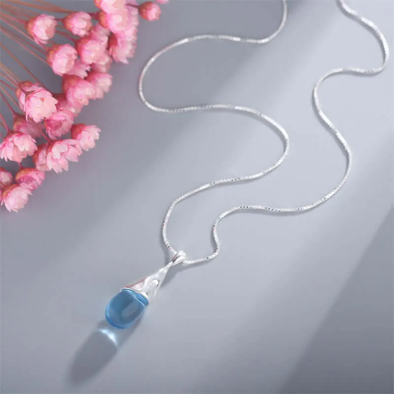 925 Silver Teardrop Cat's Eye Necklace