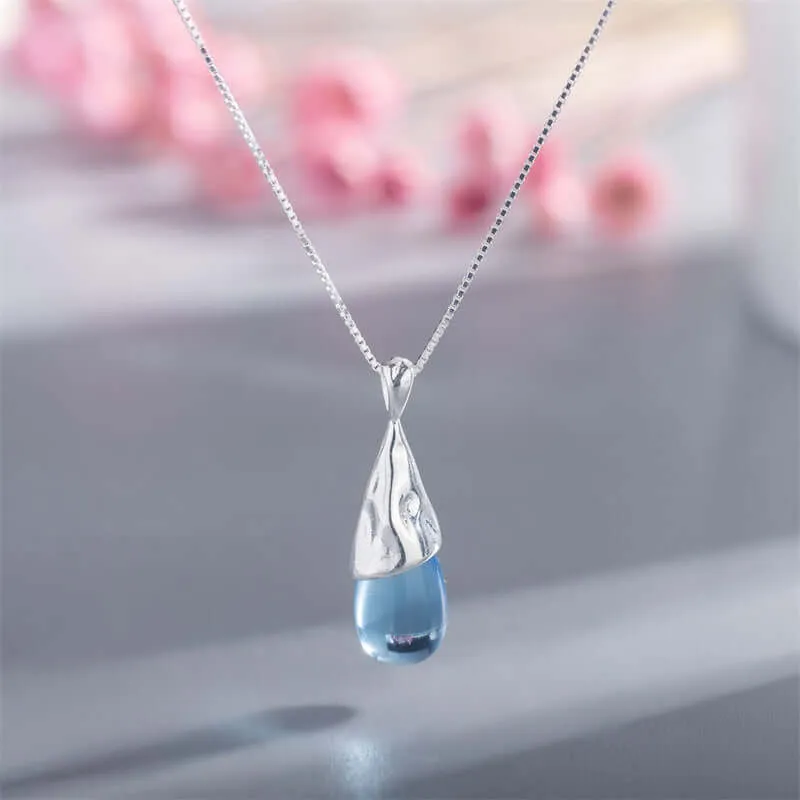 925 Silver Teardrop Cat's Eye Necklace