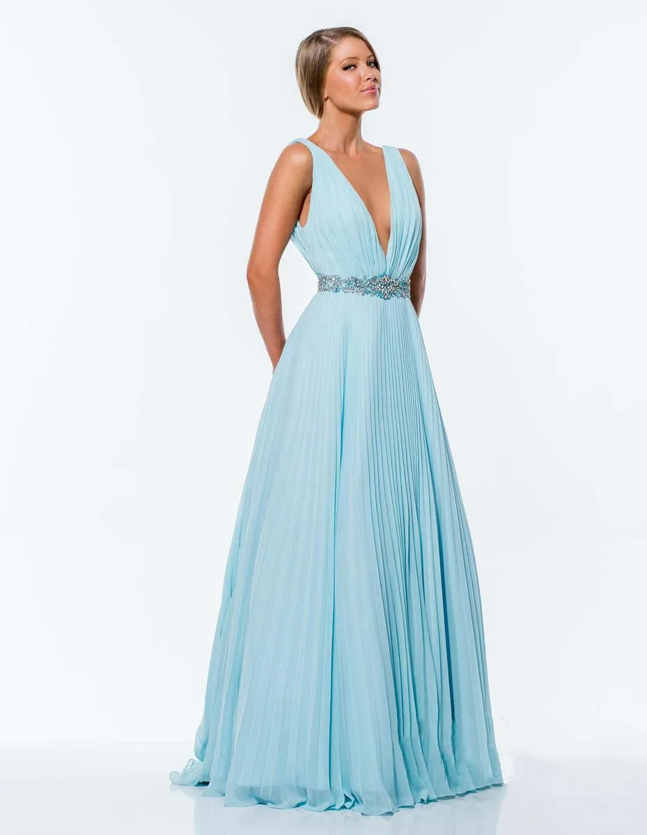 A-line plunging v-neck dress with wide strap