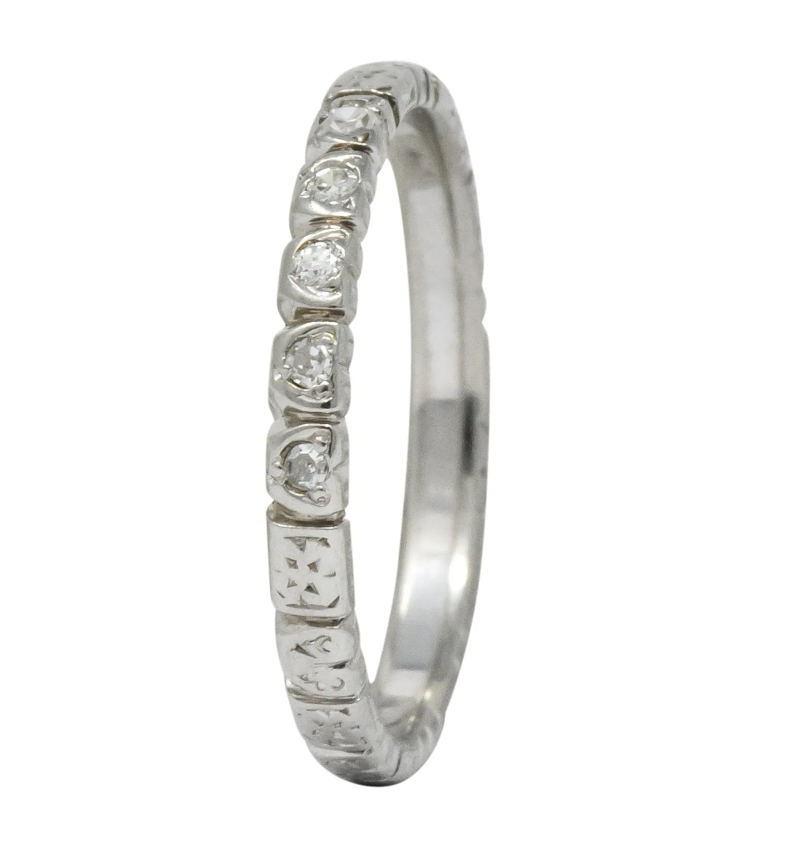 Abel Bros. & Co. Art Deco Diamond 18 Karat White Gold Stackable Band Ring