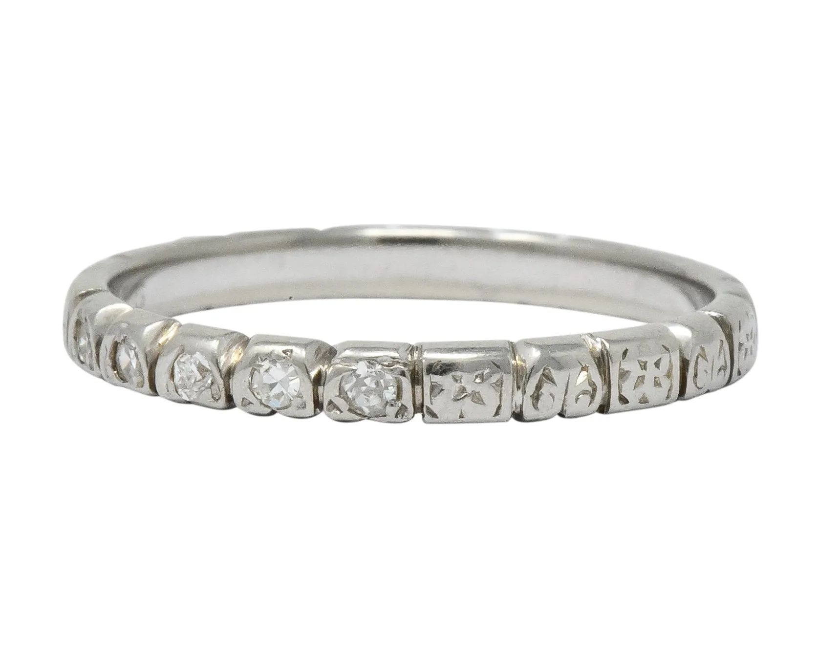 Abel Bros. & Co. Art Deco Diamond 18 Karat White Gold Stackable Band Ring