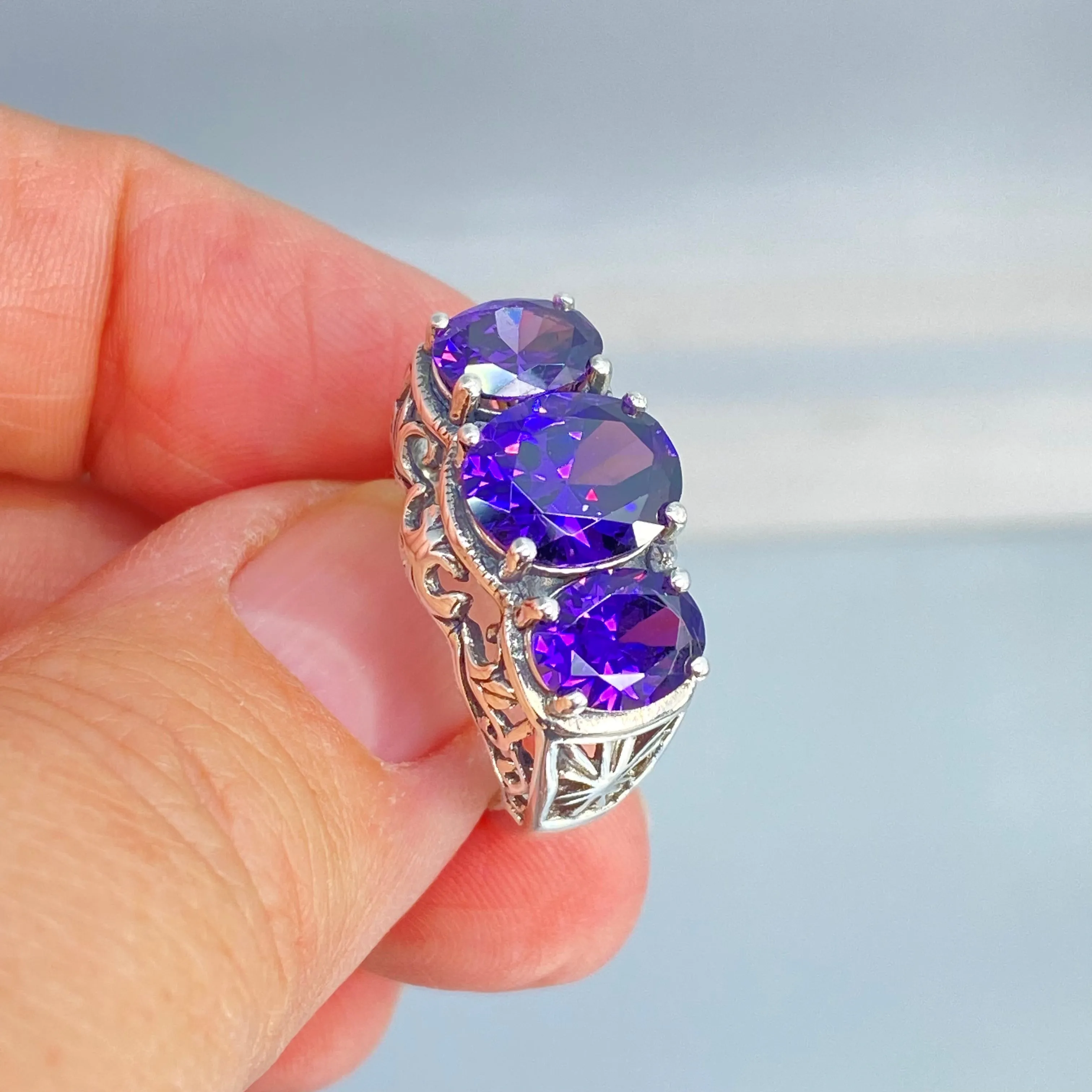Amethyst CZ Ring, Size 6.5 Ring, Cocktail Ring, Art Deco Jewelry #D36 - Ready to Ship