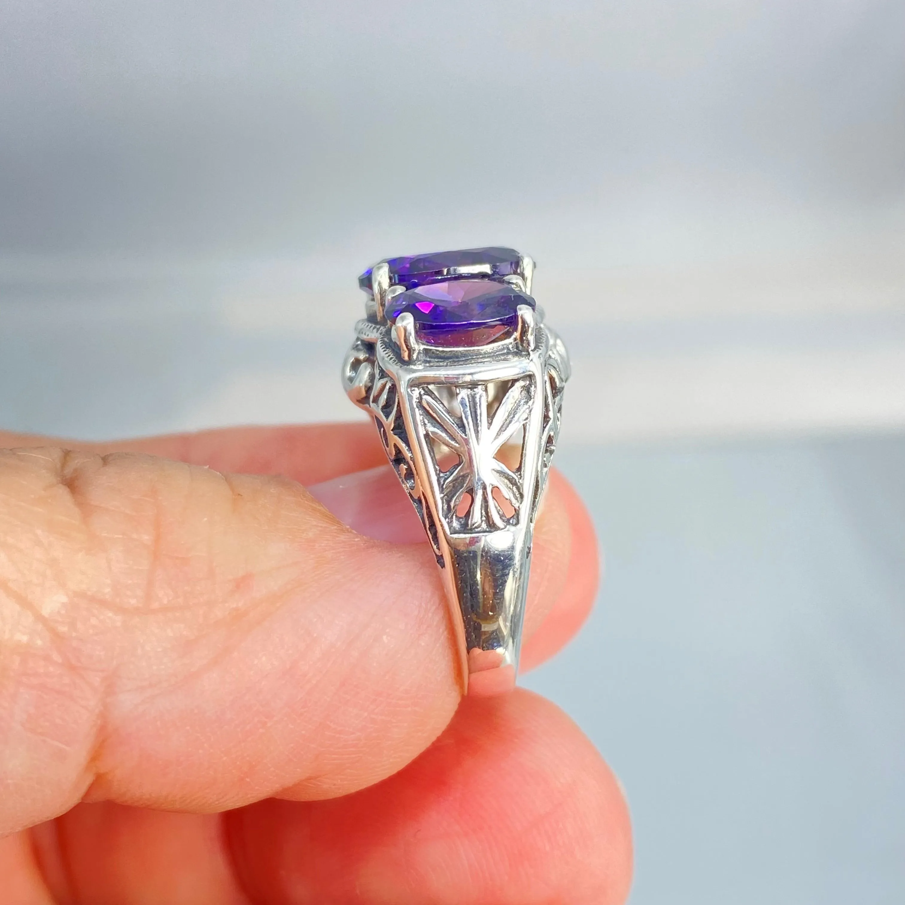 Amethyst CZ Ring, Size 6.5 Ring, Cocktail Ring, Art Deco Jewelry #D36 - Ready to Ship