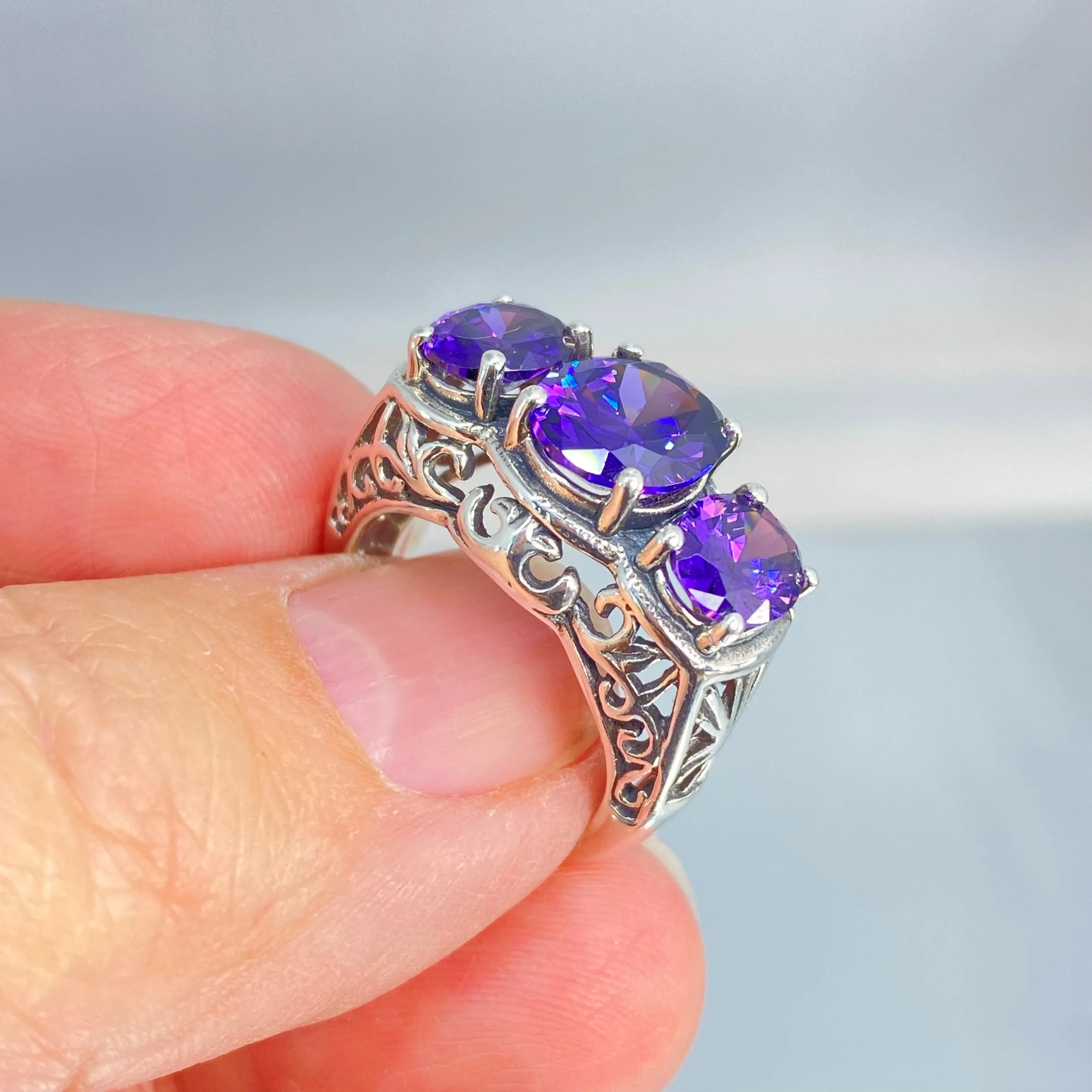 Amethyst CZ Ring, Size 6.5 Ring, Cocktail Ring, Art Deco Jewelry #D36 - Ready to Ship