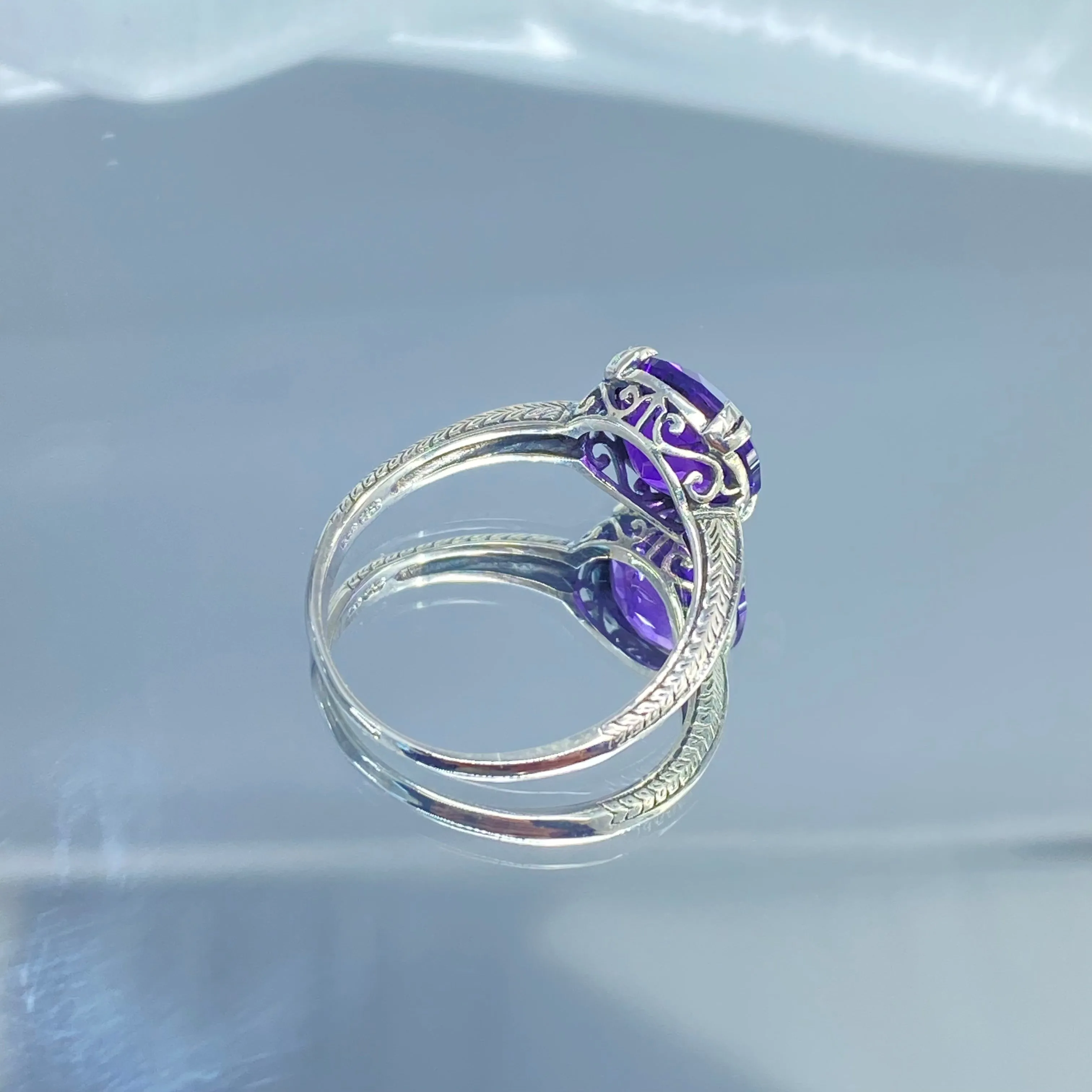 Amethyst Ring, Button Ring, Art Deco 1930's Style Jewelry, #D12