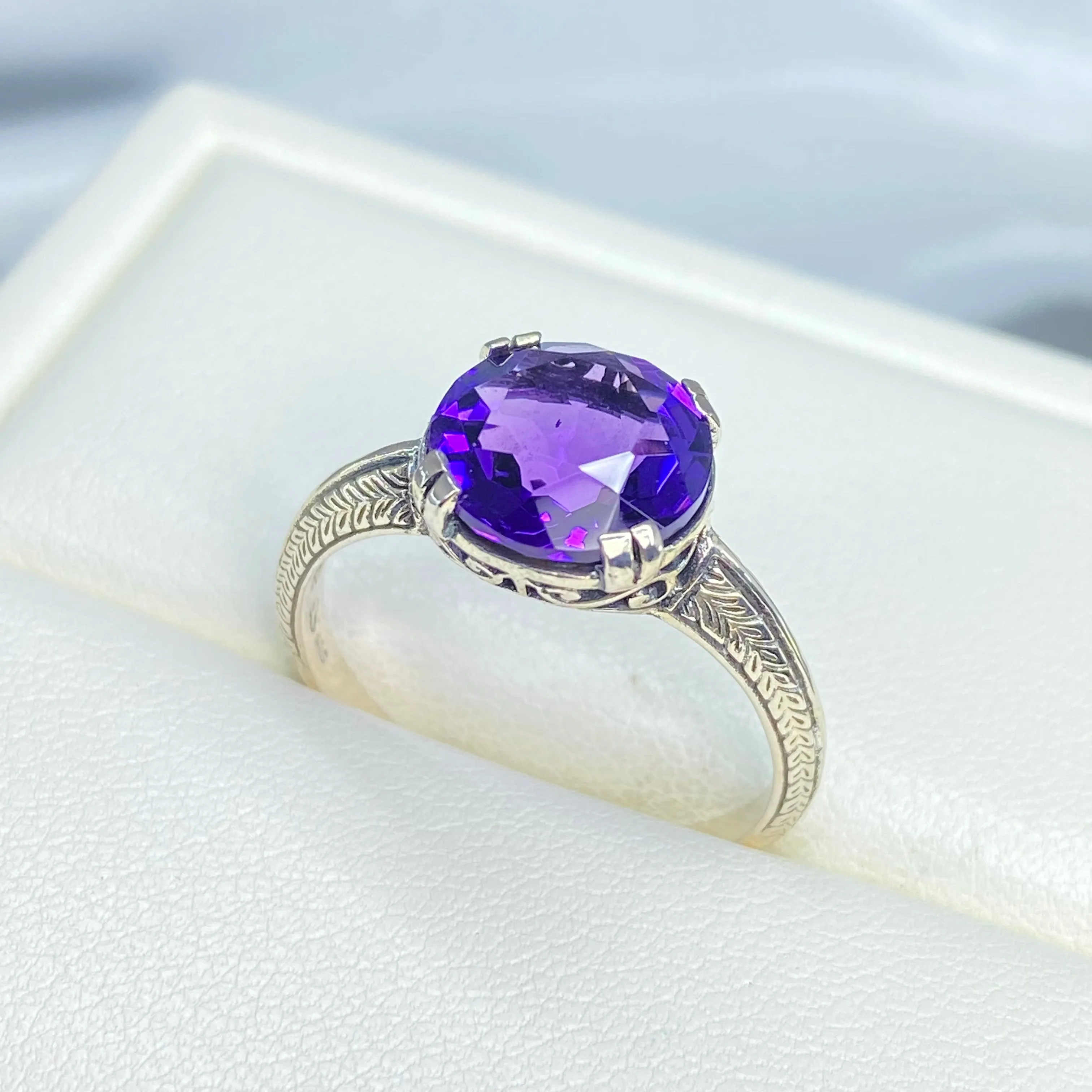 Amethyst Ring, Button Ring, Art Deco 1930's Style Jewelry, #D12